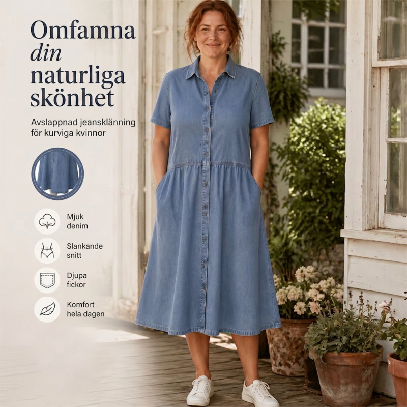 Robe chemise femme effet jean à boutons et coupe A-line