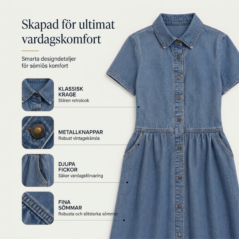 Robe chemise femme effet jean à boutons et coupe A-line