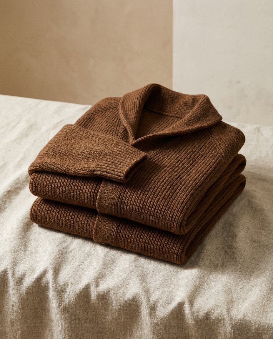 Cardigan homme en maille côtelée à col châle et boutons