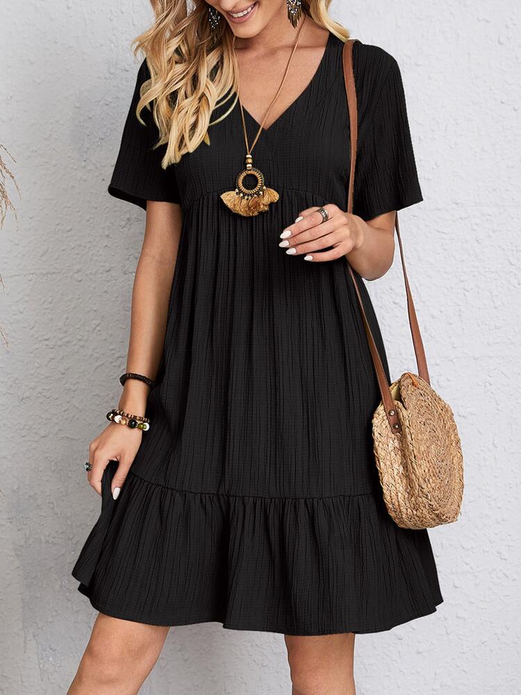 Robe femme courte fluide col V manches courtes effet ample été décontractée