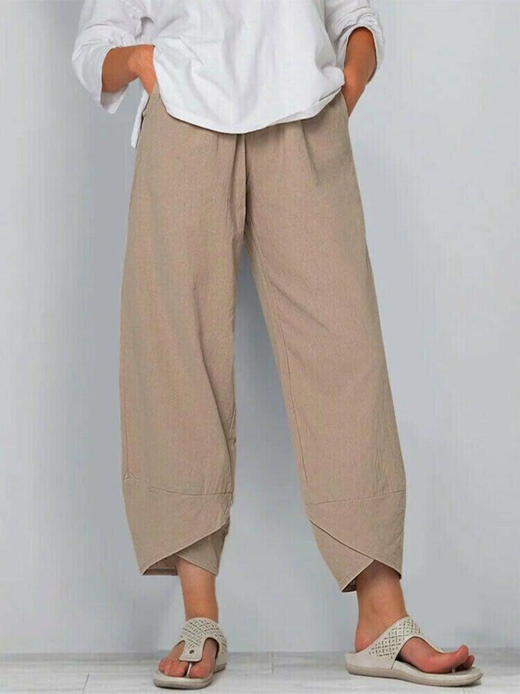 Pantalon Vintage Asymétrique Taille Haute avec Poches