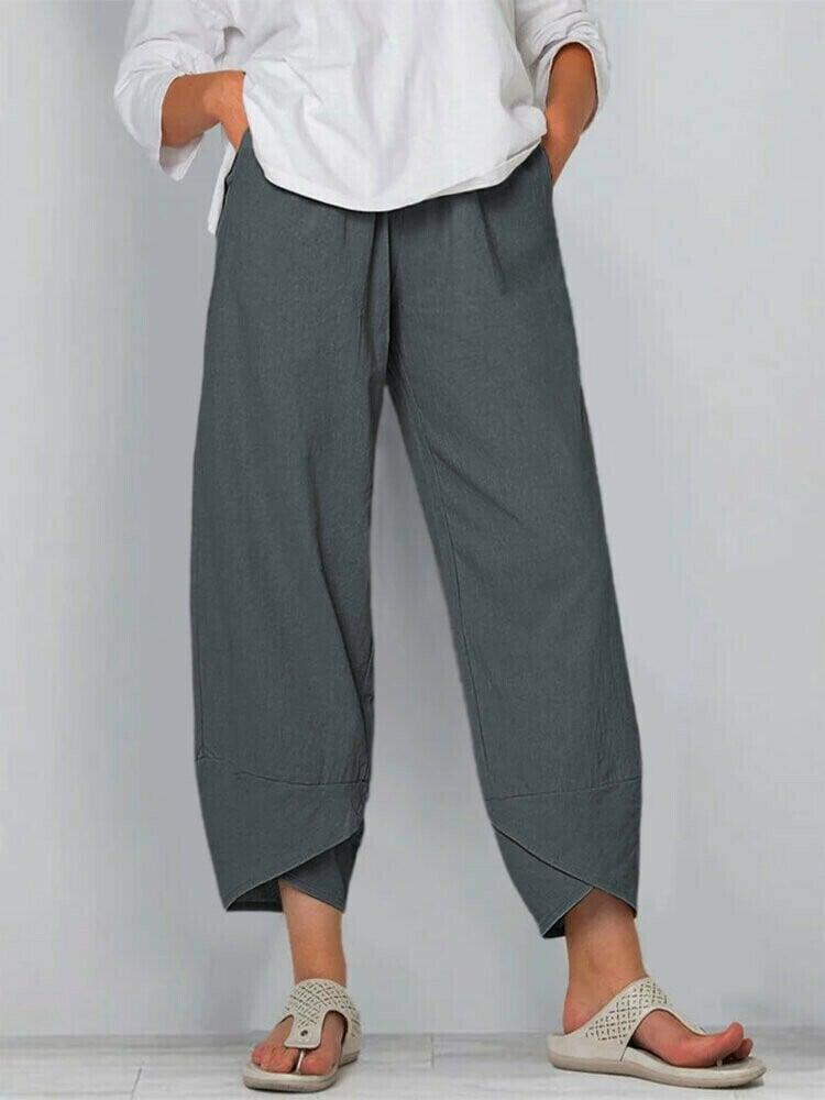Pantalon Vintage Asymétrique Taille Haute avec Poches