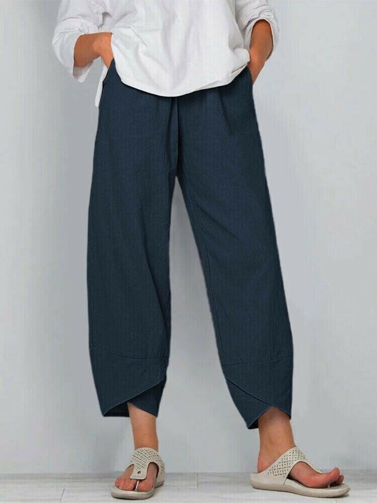 Pantalon Vintage Asymétrique Taille Haute avec Poches
