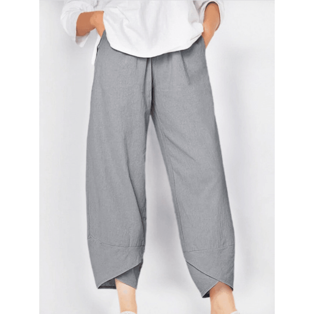 Pantalon Vintage Asymétrique Taille Haute avec Poches
