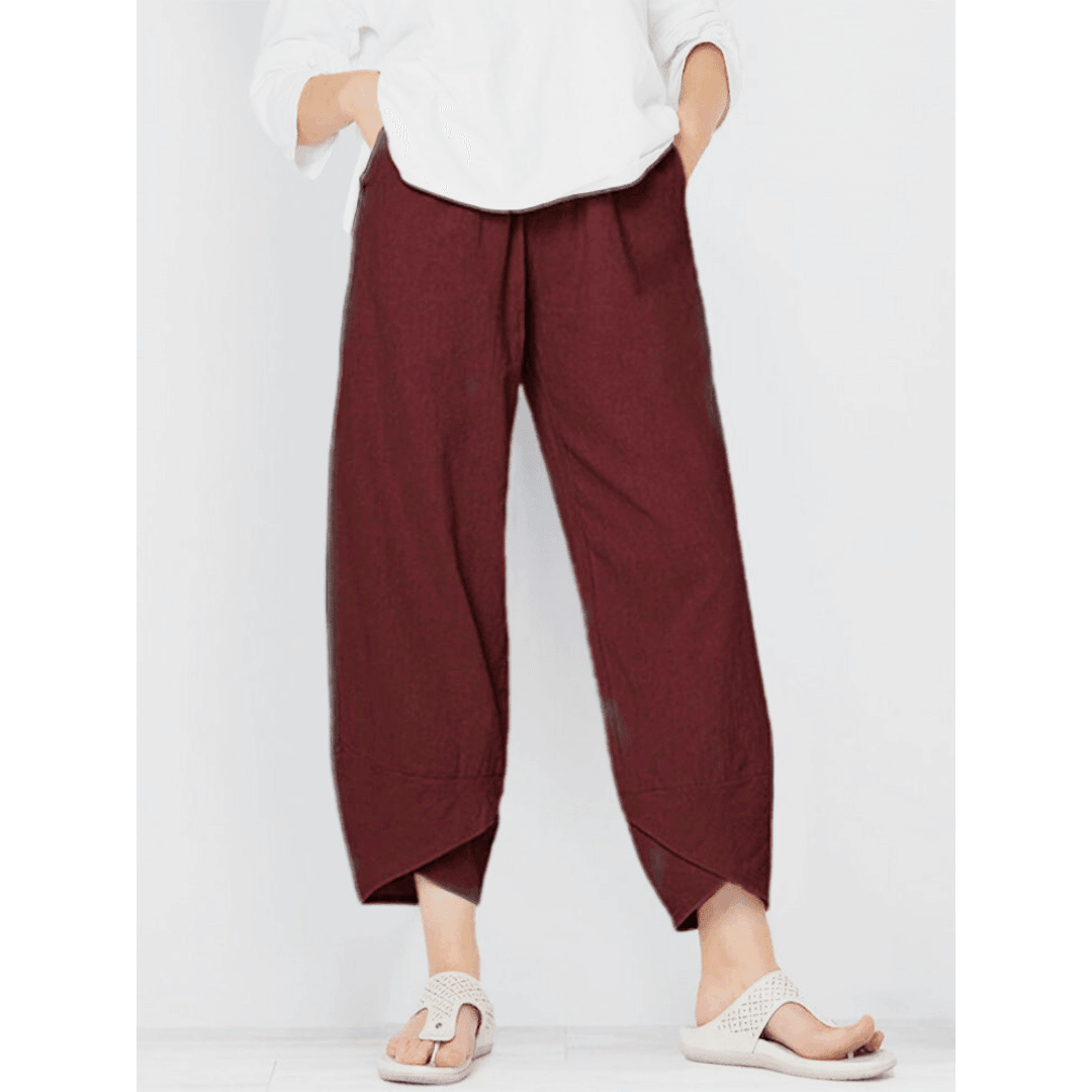 Pantalon Vintage Asymétrique Taille Haute avec Poches