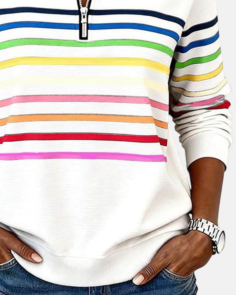 Sweat-shirt femme rayé à demi-zip coupe ample