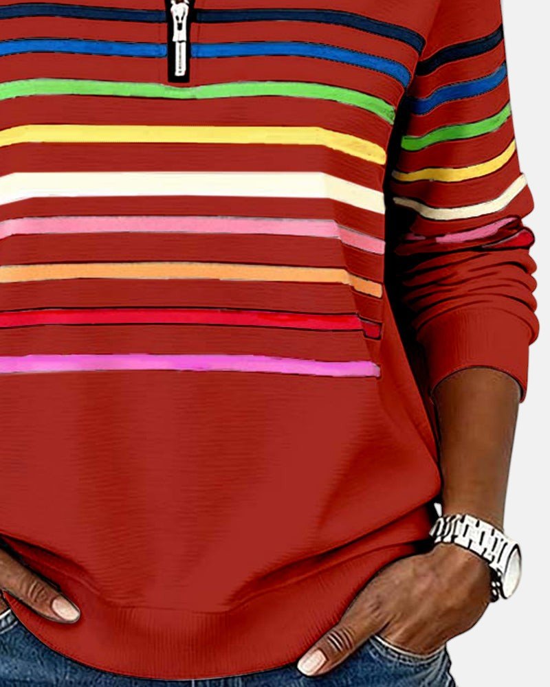 Sweat-shirt femme rayé à demi-zip coupe ample