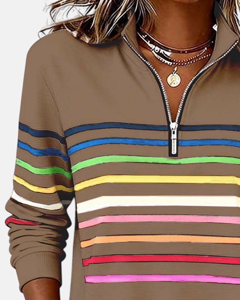 Sweat-shirt femme rayé à demi-zip coupe ample