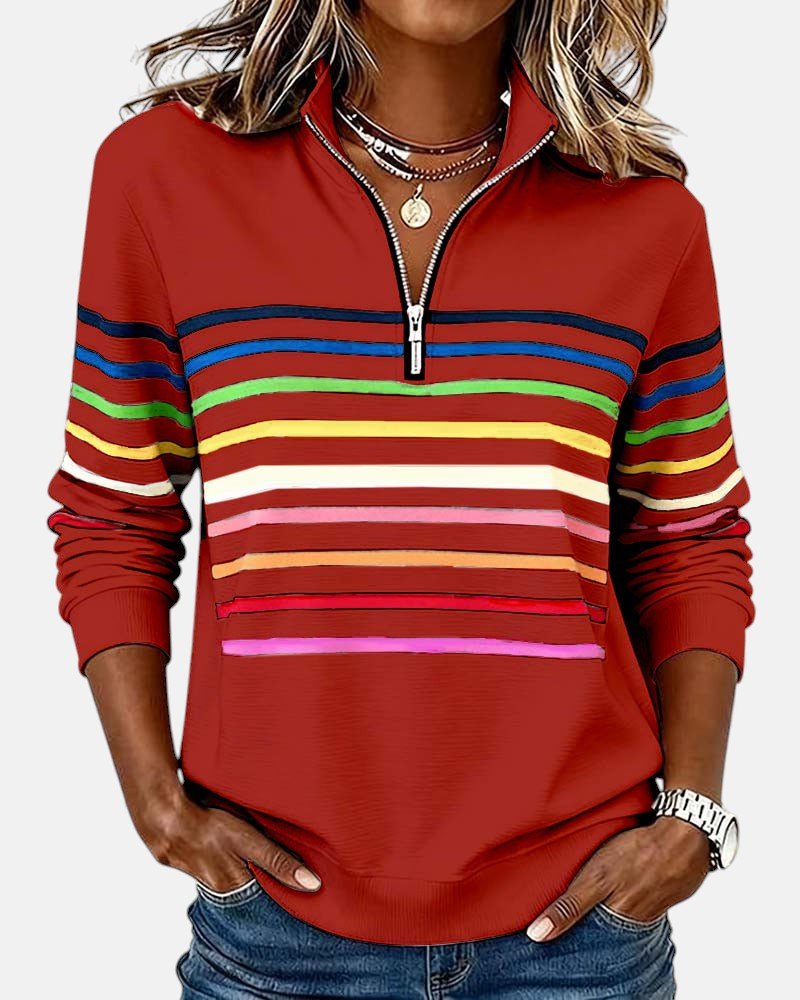 Sweat-shirt femme rayé à demi-zip coupe ample