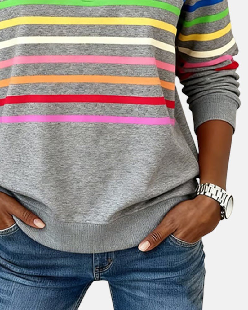 Sweat-shirt femme rayé à demi-zip coupe ample