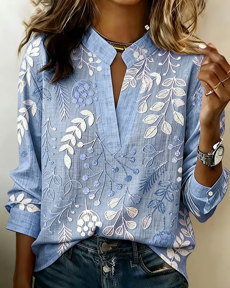Blouse Femme Florale Coton Col V Coupe Élégante Été