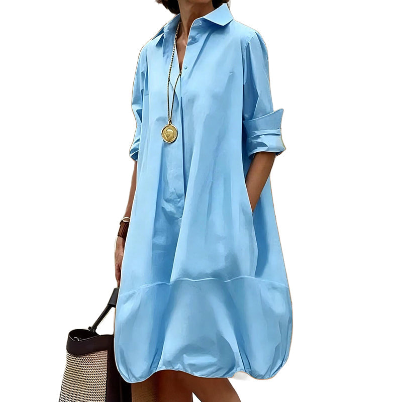 Robe chemise femme ample à manches retroussées