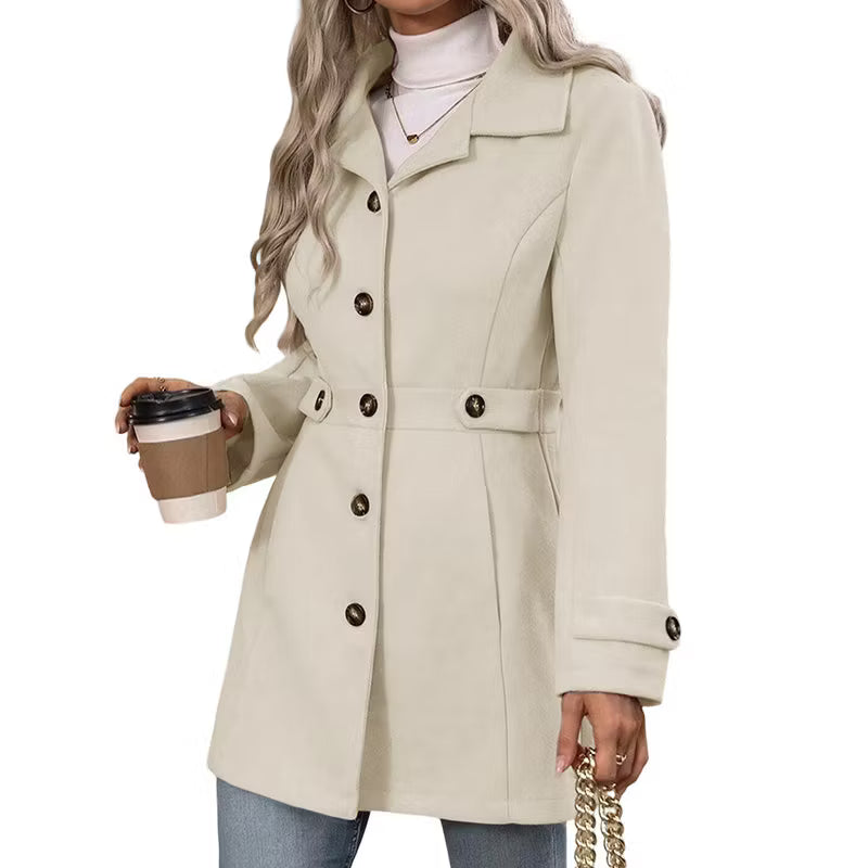 Manteau cintré femme à boutons et col à revers