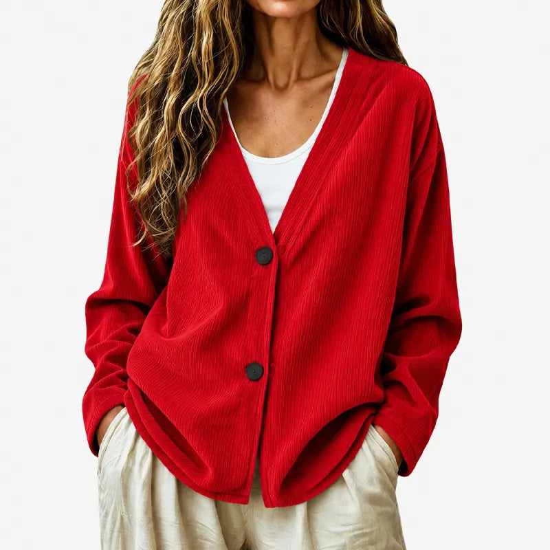 Cardigan femme côtelé à col V boutonné