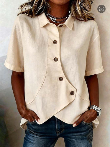 Chemise femme asymétrique à boutons avec col élégant structuré
