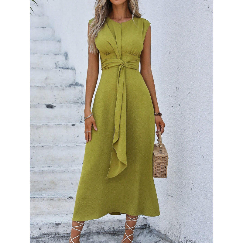 Robe longue femme sans manches avec taille drapée élégante