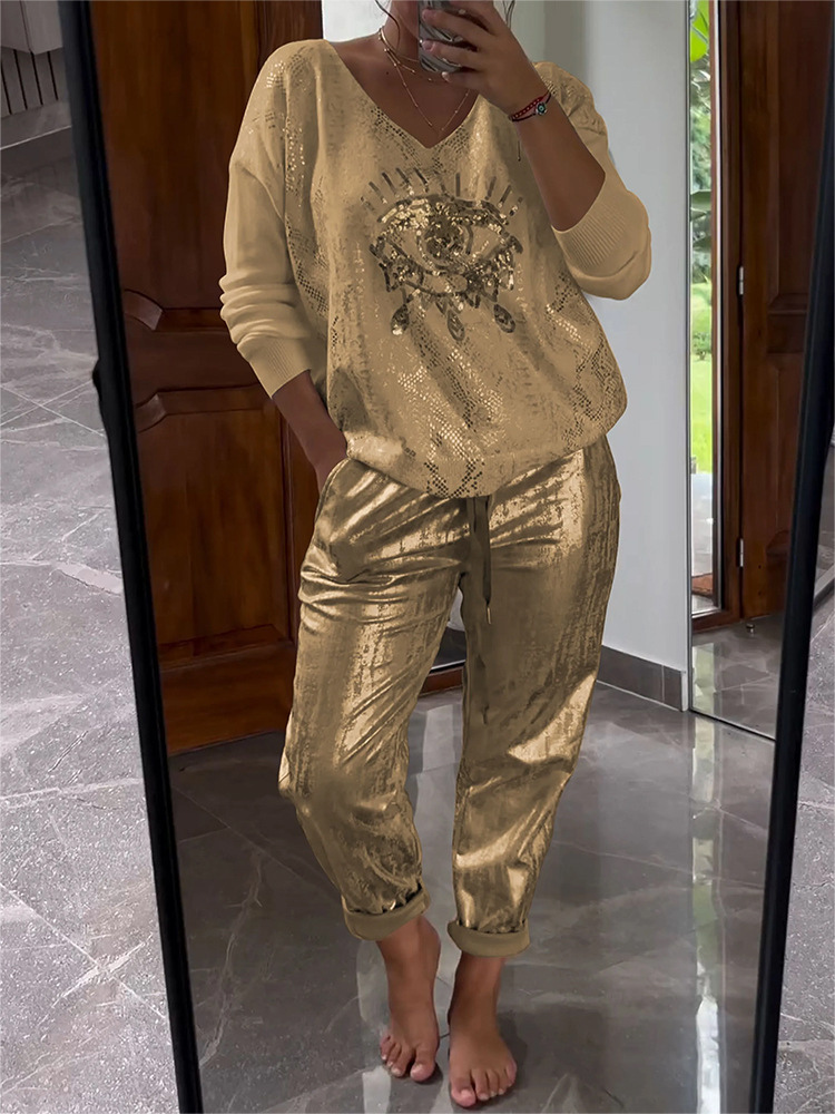 Ensemble Femme Chic 2 Pièces avec Détails Brillants