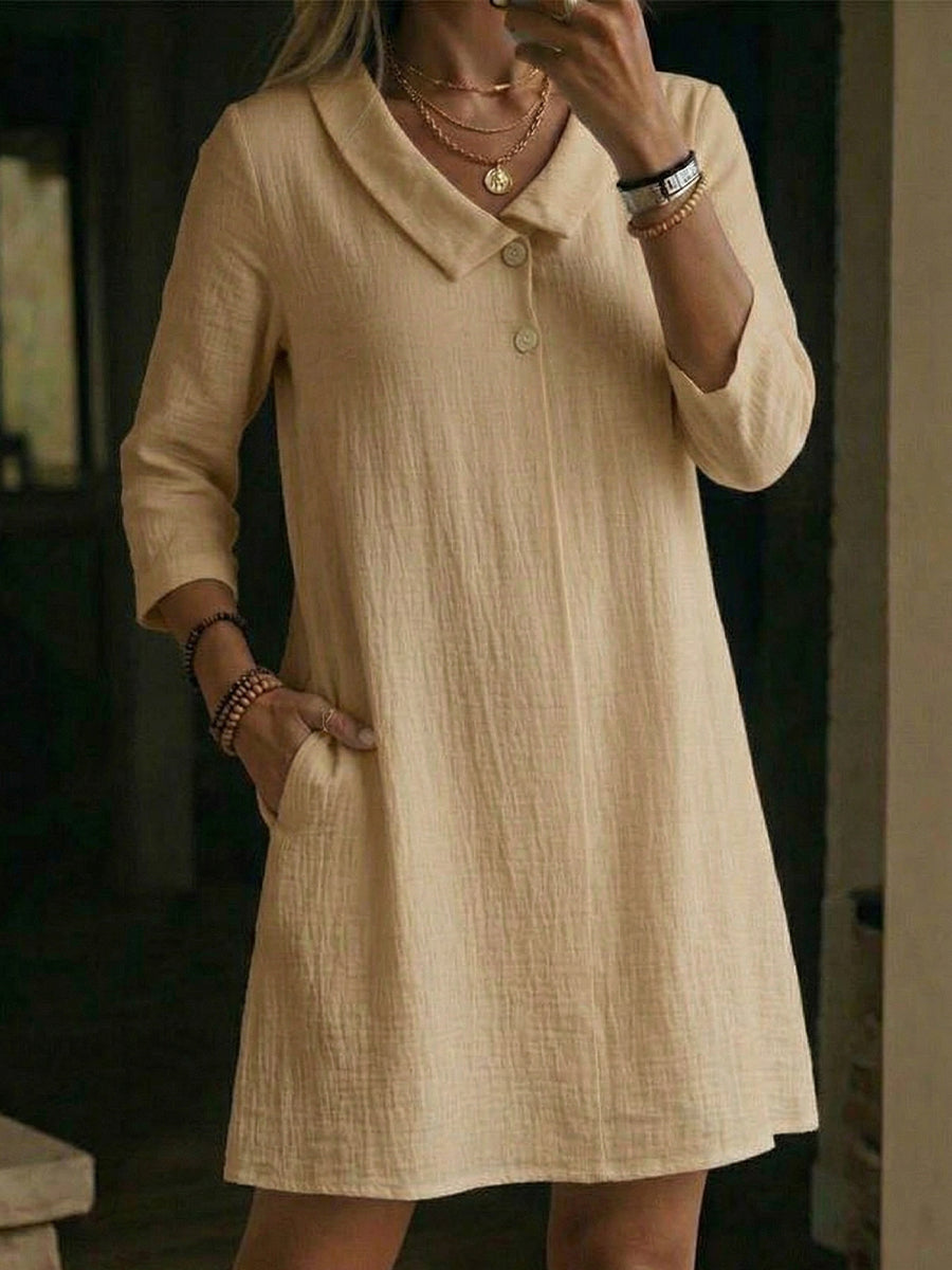 Robe Femme Décontractée à Col Rabattu et Coupe Fluide