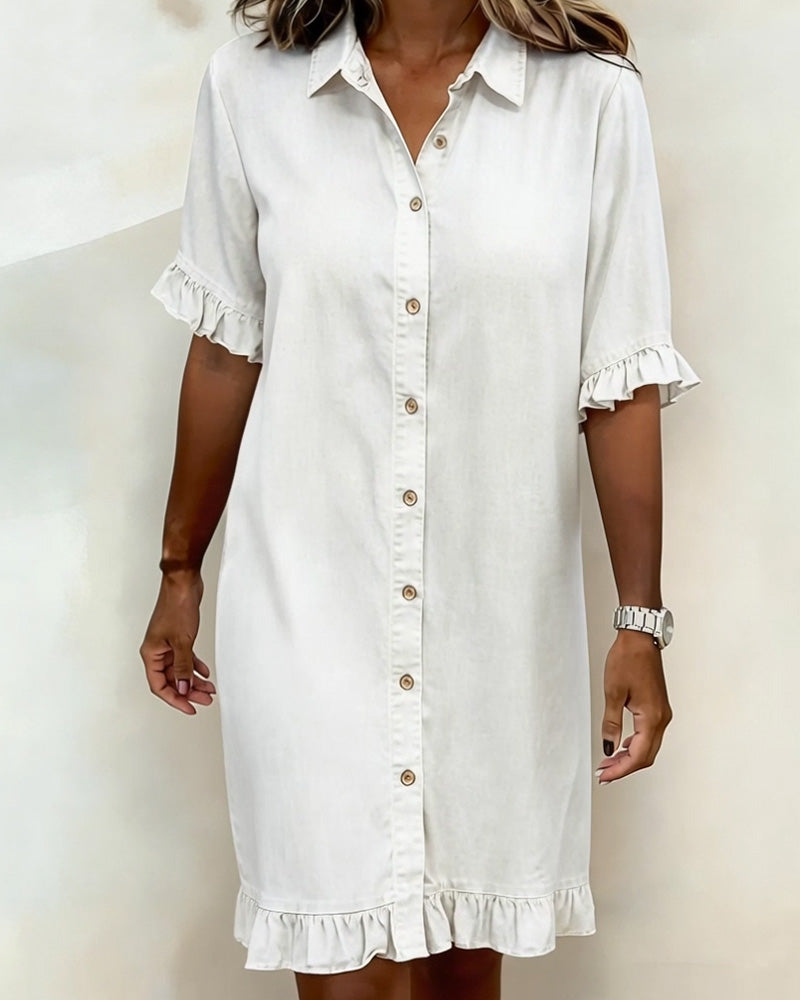 Robe femme en denim confortable avec boutons et détails volantés