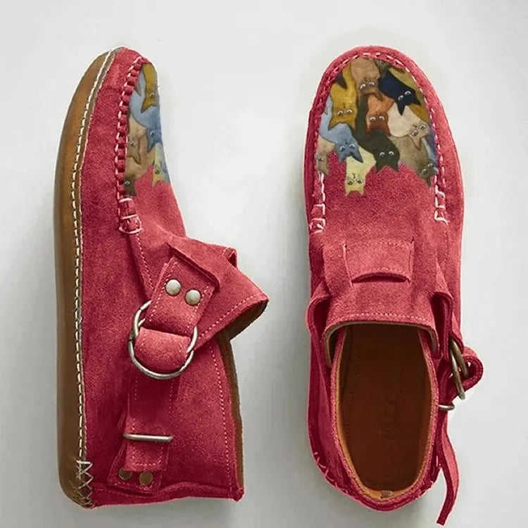 Mocassins femme imprimé chat à enfiler