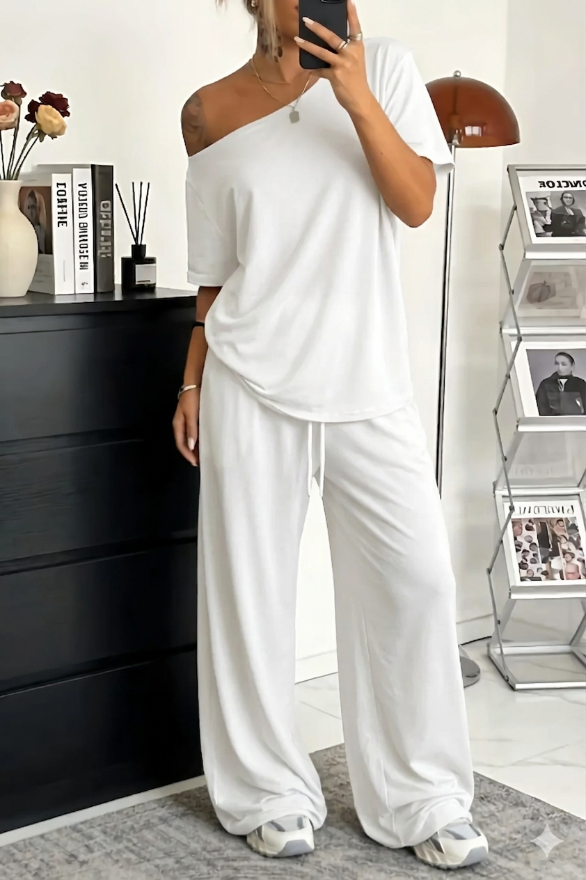 Ensemble Femme Décontracté Épaules Nues et Pantalon Large