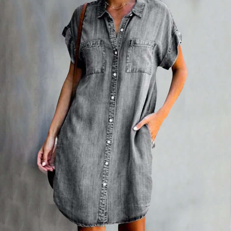 Robe Chemise Femme en Jean Boutonnée Coupe Ample pour Style Décontracté Chic