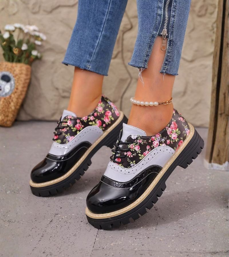 Chaussures Oxford femme à lacets et motif floral