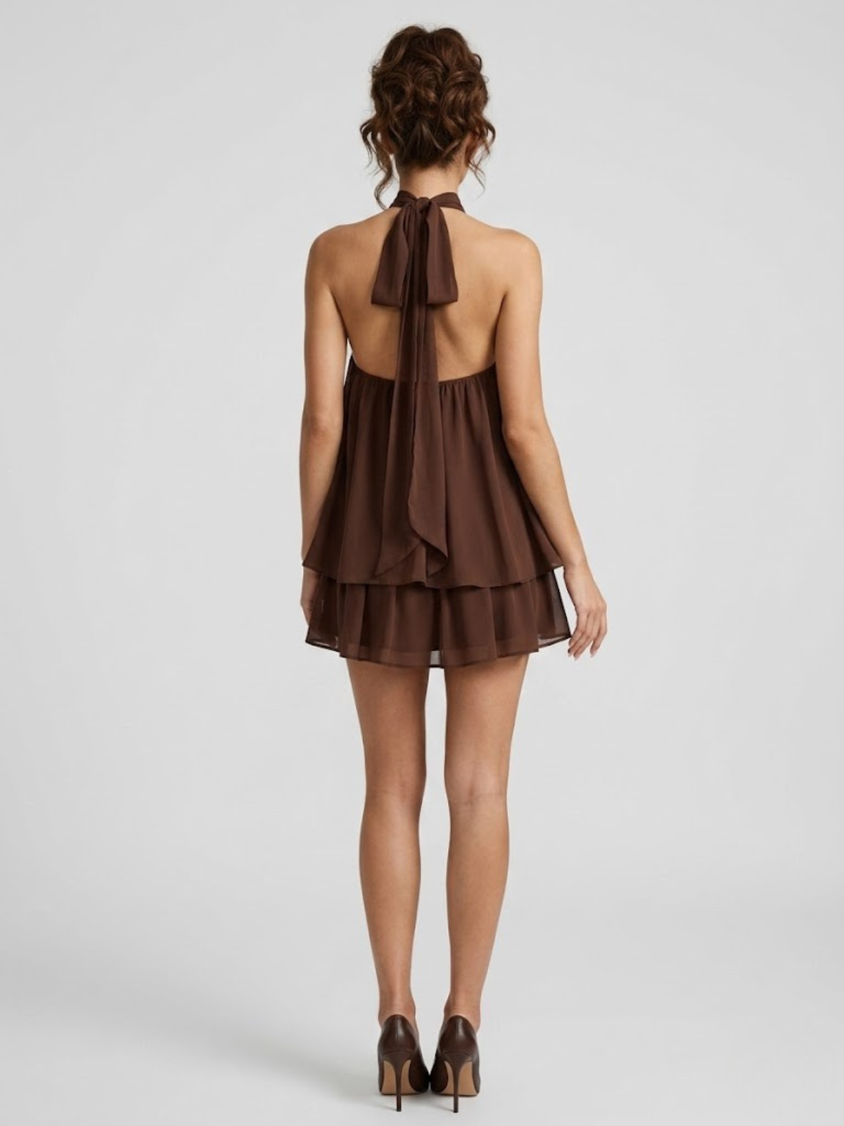 Robe Courte Femme Dos Nu Col Halter – Robe Volantée Été
