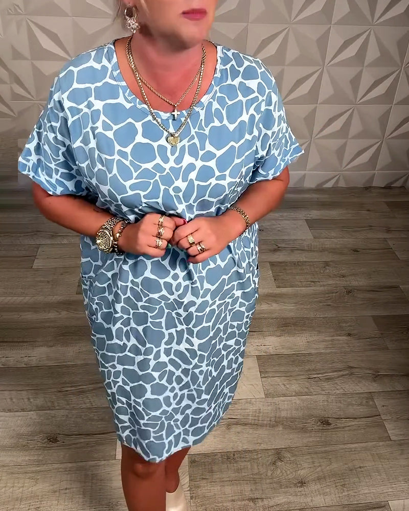 Robe Décontractée Femme à Coupe Droite et Col Rond