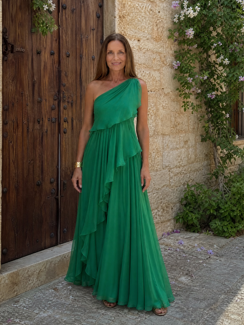 Robe maxi femme asymétrique à volants en mousseline