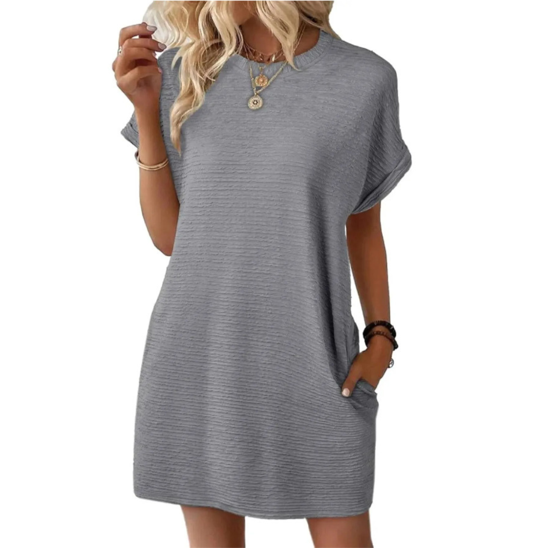 Robe femme décontractée à col rond avec poches pratiques