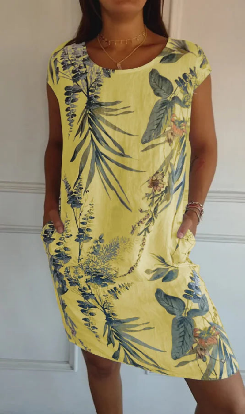 Robe femme fluide à imprimé végétal avec poches
