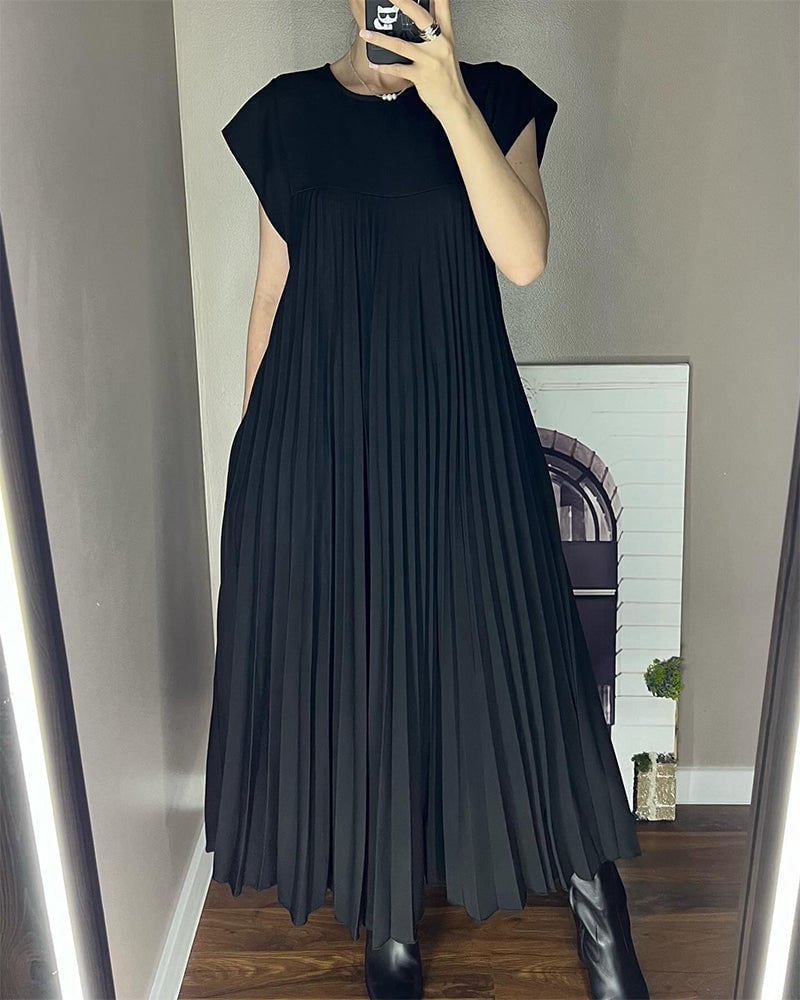 Robe femme longue fluide sans manches col rond avec poches – décontractée