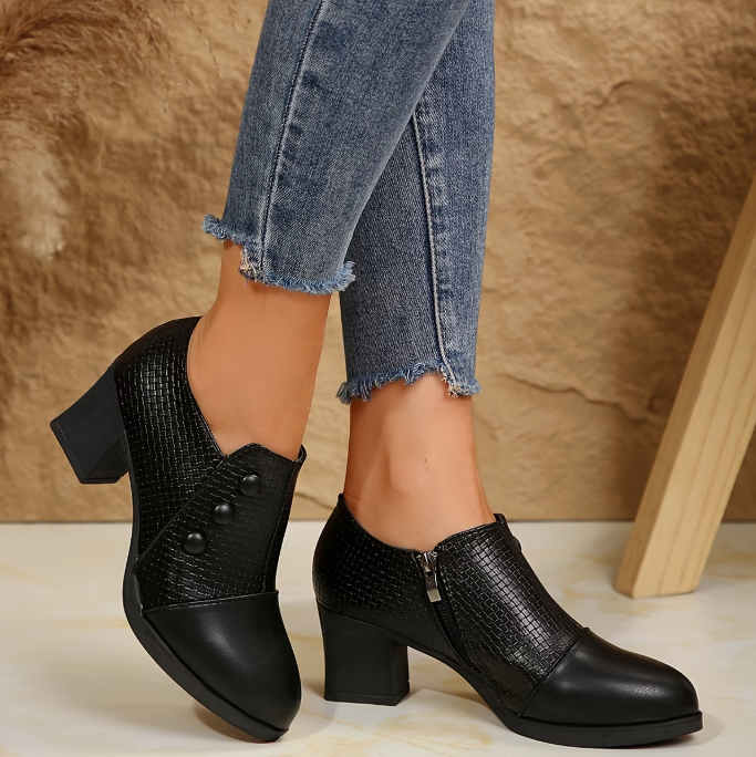 Escarpins femme à talon bloc et fermeture zippée