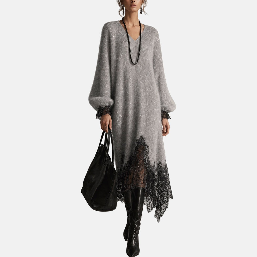Robe femme en maille avec dentelle