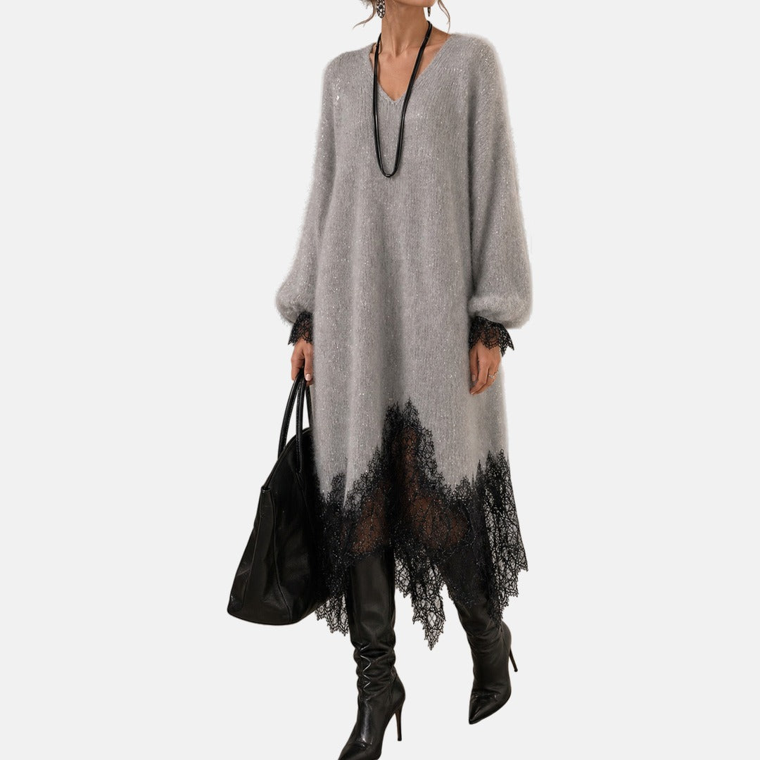 Robe femme en maille avec dentelle