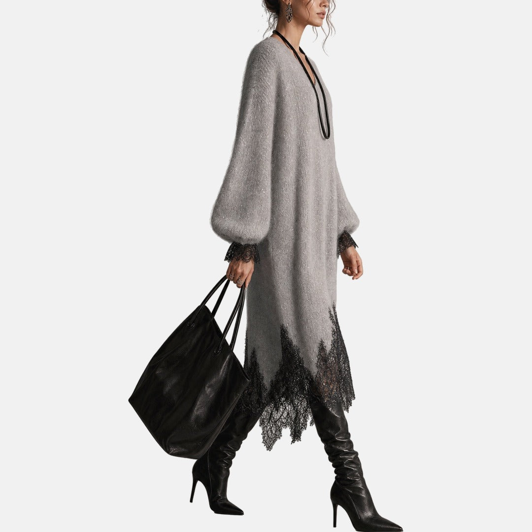 Robe femme en maille avec dentelle