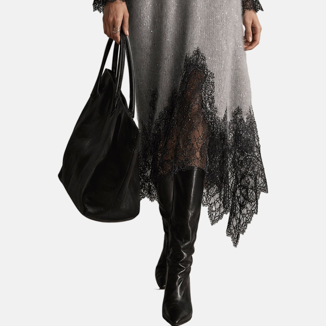 Robe femme en maille avec dentelle