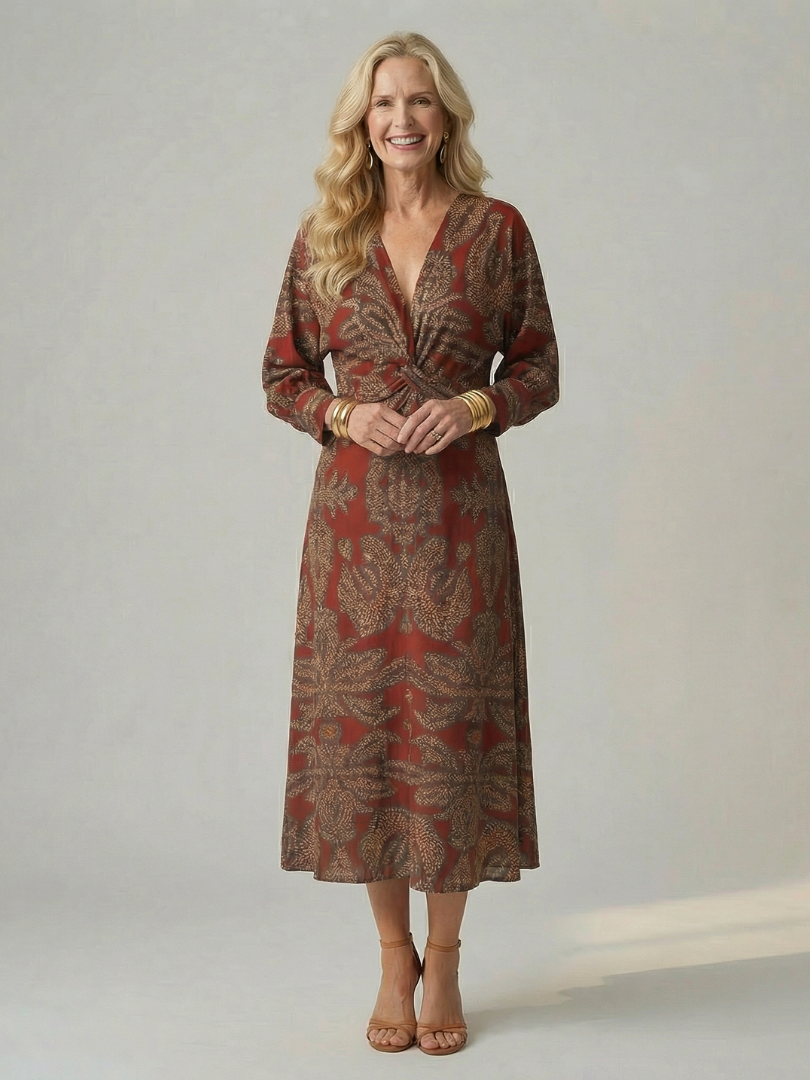 Robe Femme Midi Croisée Imprimée Taille Cintrée Élégante