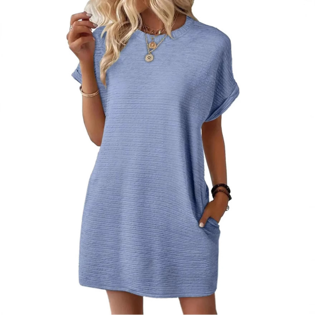Robe femme décontractée à col rond avec poches pratiques