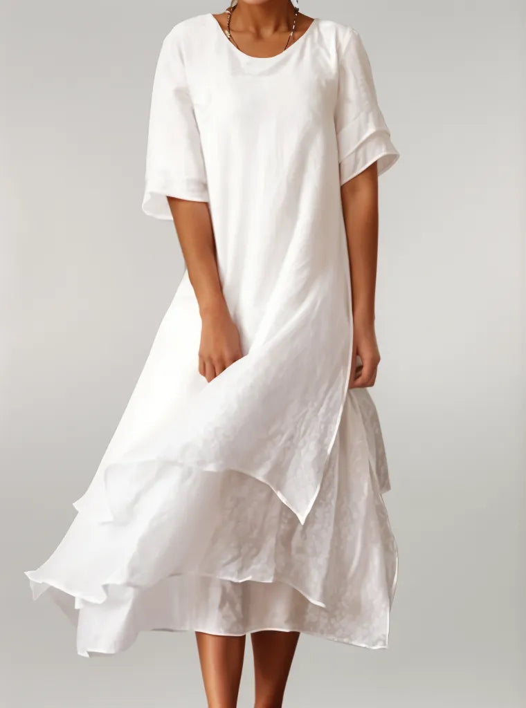 Robe Longue Femme Fluide en Coton Col Rond pour Style Élégant et Léger Été