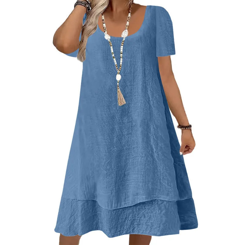 Robe femme ample à col rond et manches courtes