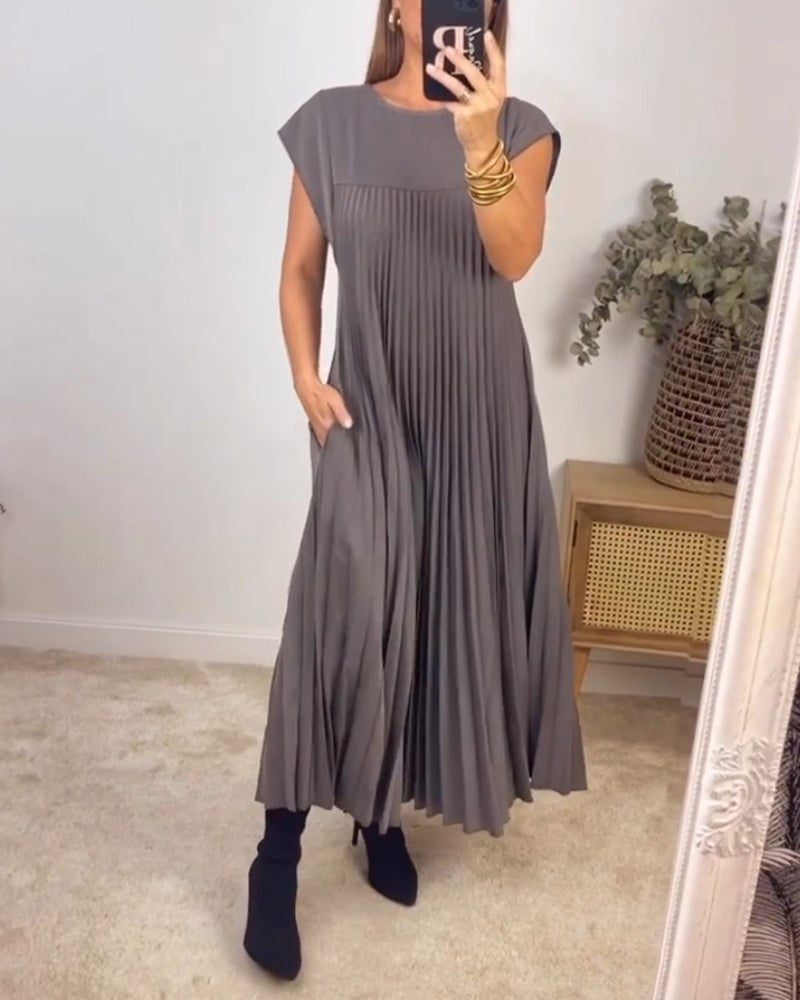 Robe Longue Plissée pour Femme – Coupe Fluide avec Poches et Tissu Confortable