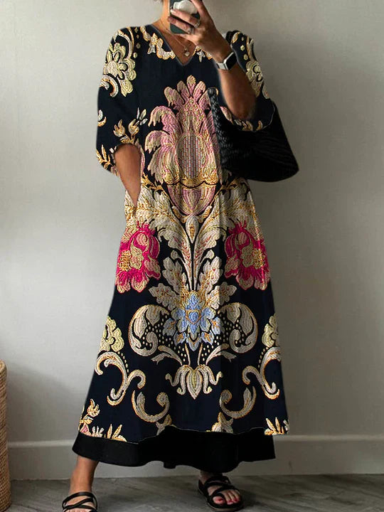 Robe Maxi Femme Élégante à Imprimé Bohème Chic