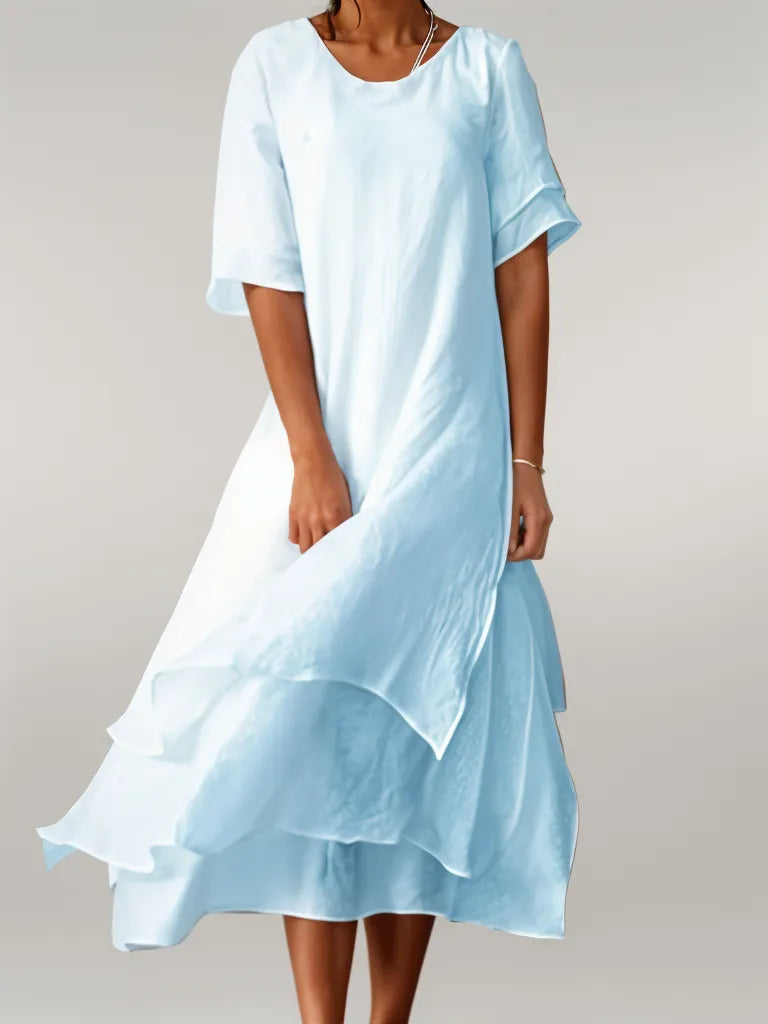 Robe Longue Femme Fluide en Coton Col Rond pour Style Élégant et Léger Été