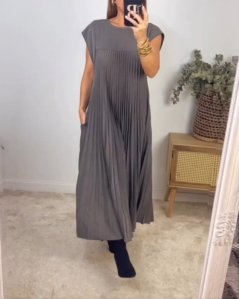 Robe Longue Plissée pour Femme – Coupe Fluide avec Poches et Tissu Confortable