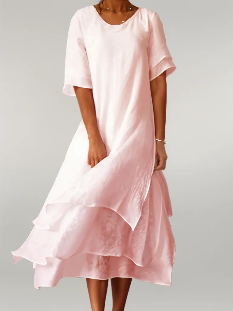Robe Longue Femme Fluide en Coton Col Rond pour Style Élégant et Léger Été