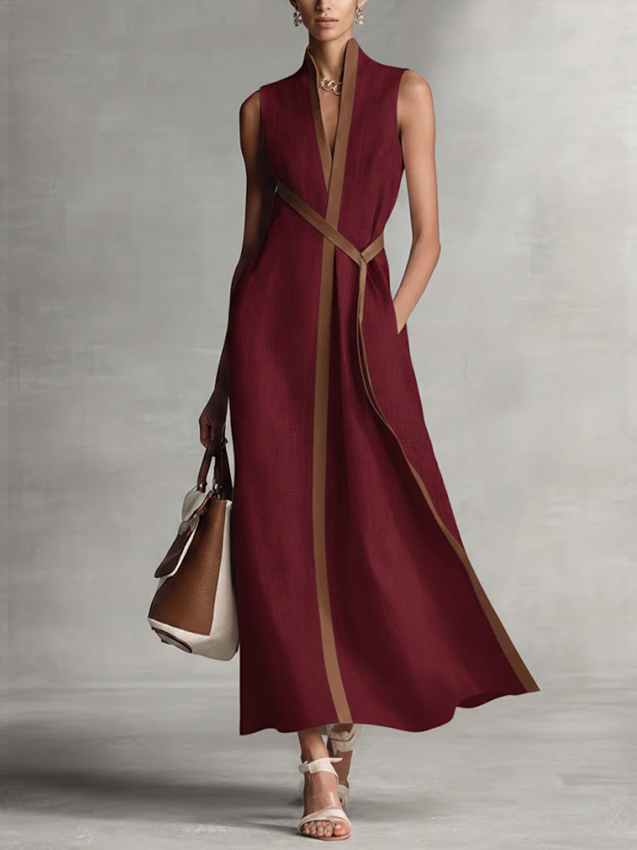Robe Longue Femme Fluide Sans Manches Coupe Élégante Minimaliste