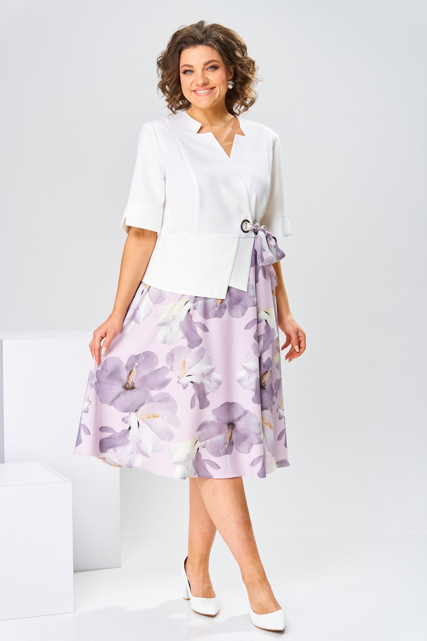 Robe femme midi fluide coton soie imprimé floral manches courtes – élégante