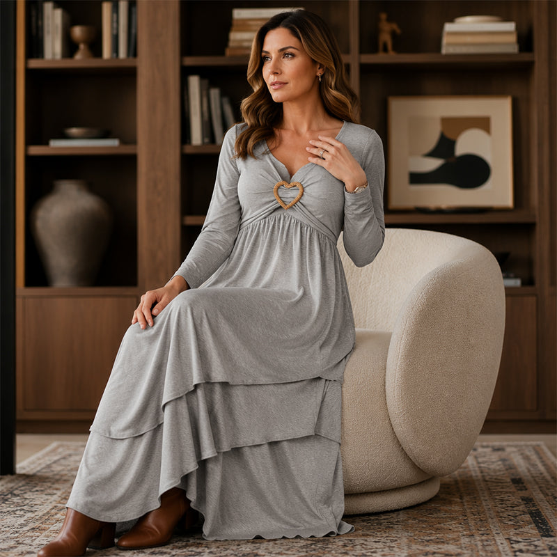 Robe midi femme superposée avec détail cœur